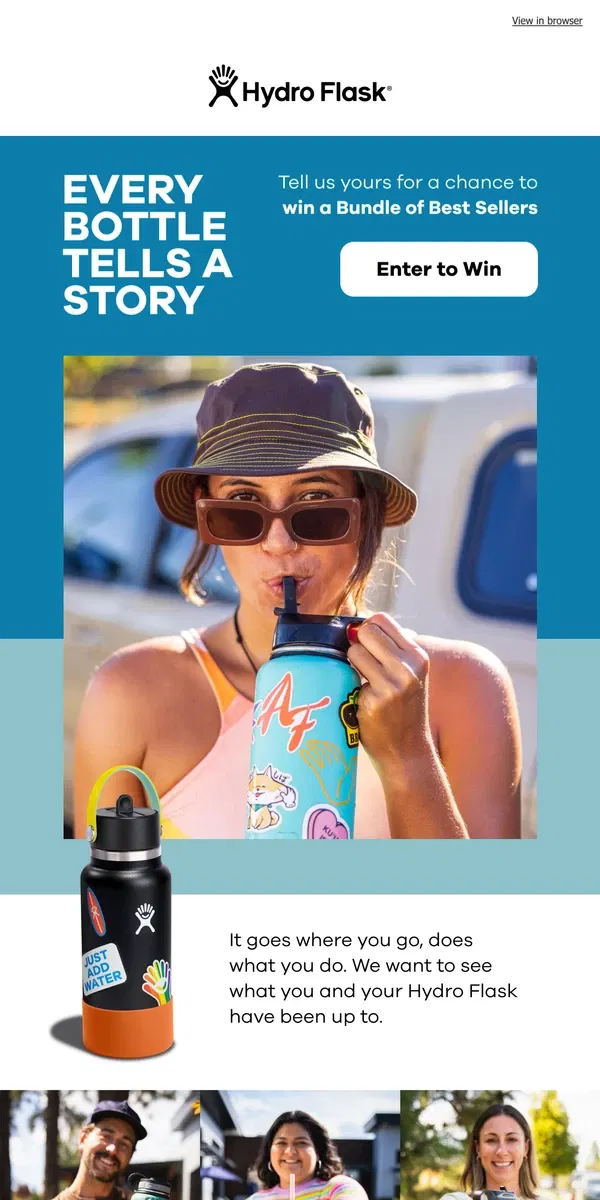 Email from Hydro Flask. GIVEAWAY: tell us your story for a chance to win Hydro Flask gear