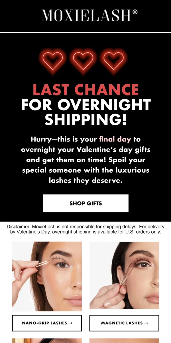 Email from MoxieLash. Overnight Ship Ends TODAY!