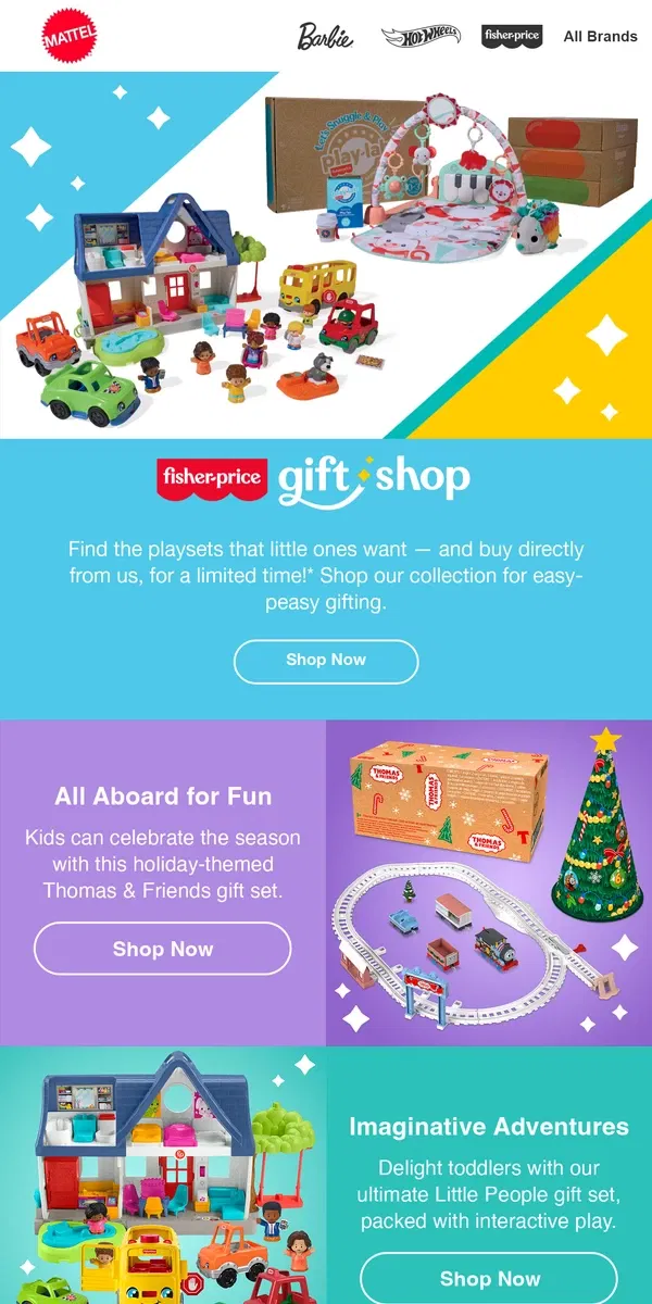 Email from Mattel Store. Introducing the Fisher-Price Gift Shop!