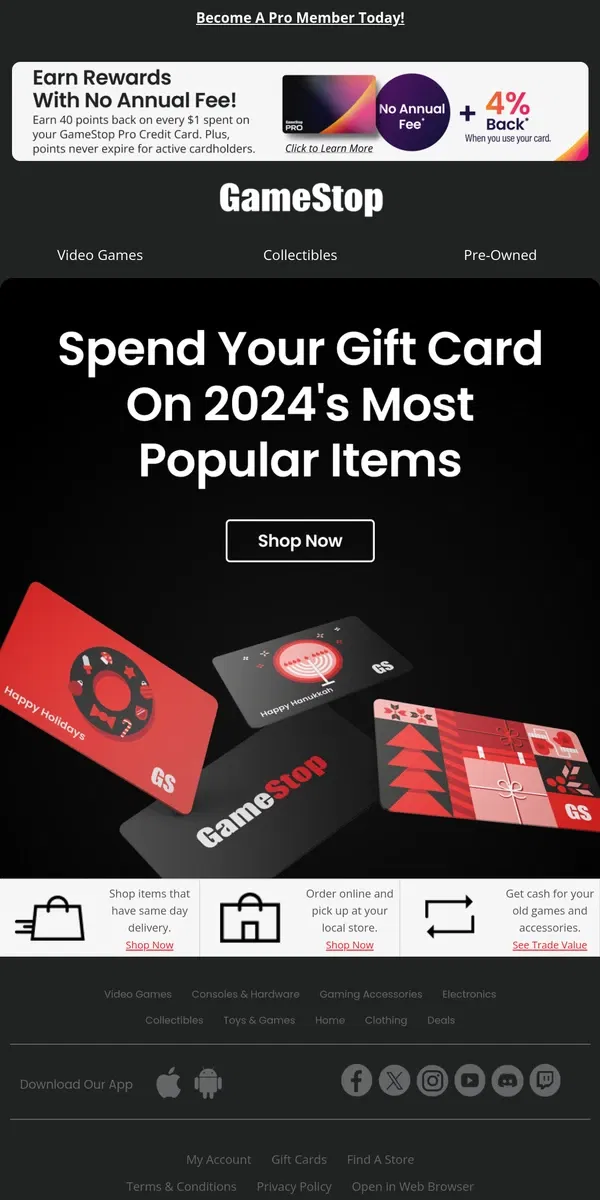 Email from GameStop. Don’t let your gift card burn a hole in your pocket!  🚫 🔥 👖