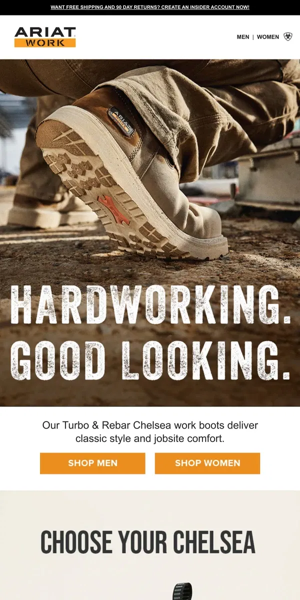 Email from Ariat. Chelsea Boots Made for the Jobsite