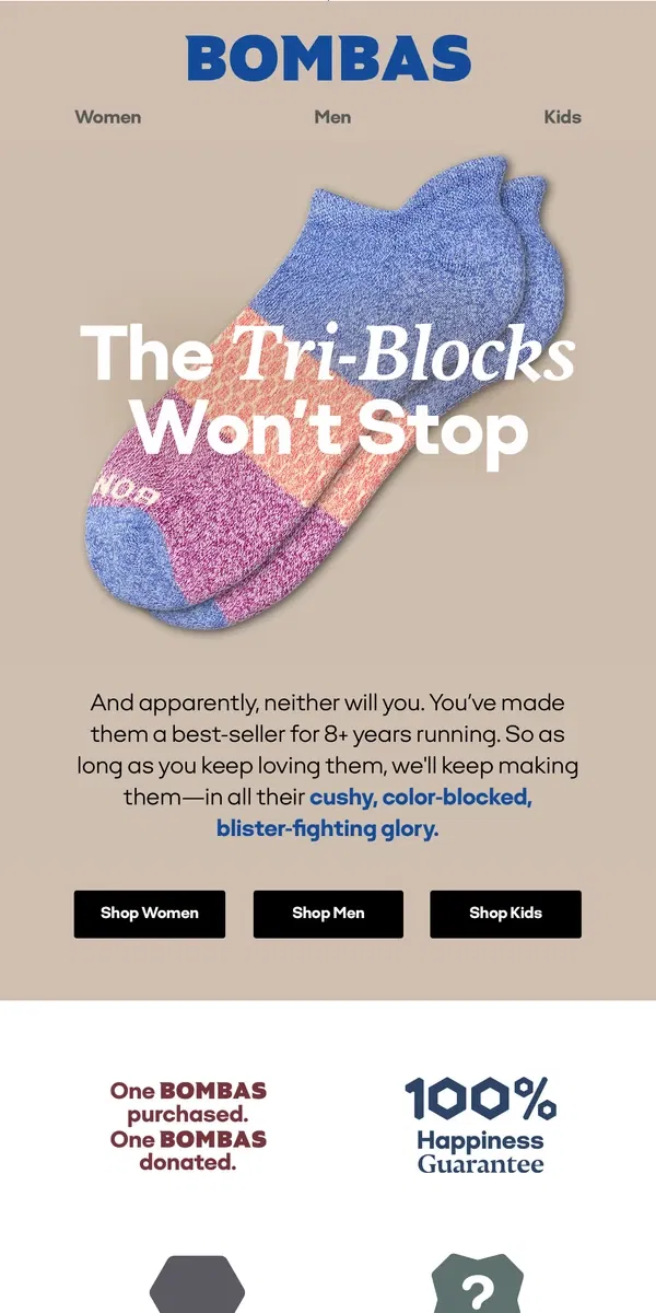 Email from Bombas. Our #1 Selling Socks