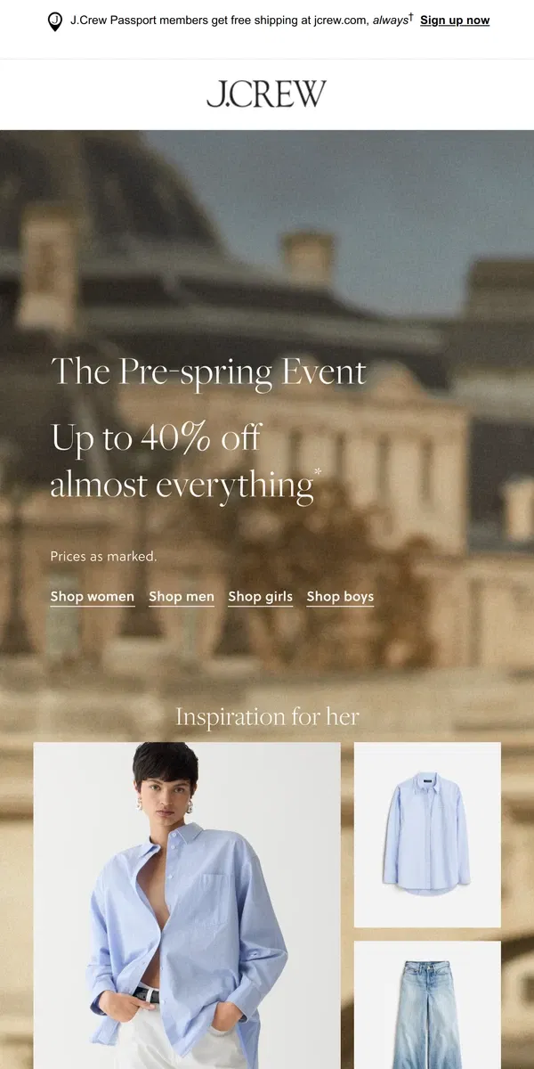 Email from J.Crew. Up to 40% off almost everything! Yes, really.