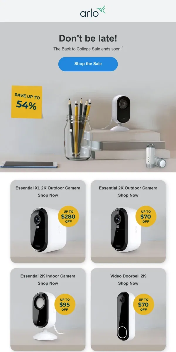 Email from Arlo. Get up to 54% off while there's still time...