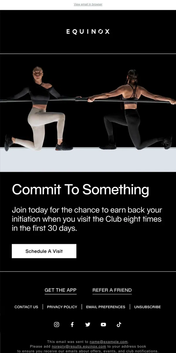 Email from Equinox. Join Today and Earn Back Your Initiation