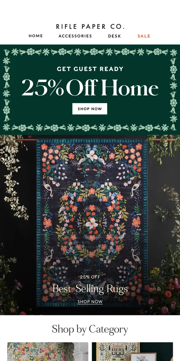 Email from Rifle Paper Co.. 25% off Wallpaper, Rugs, & Home Favorites