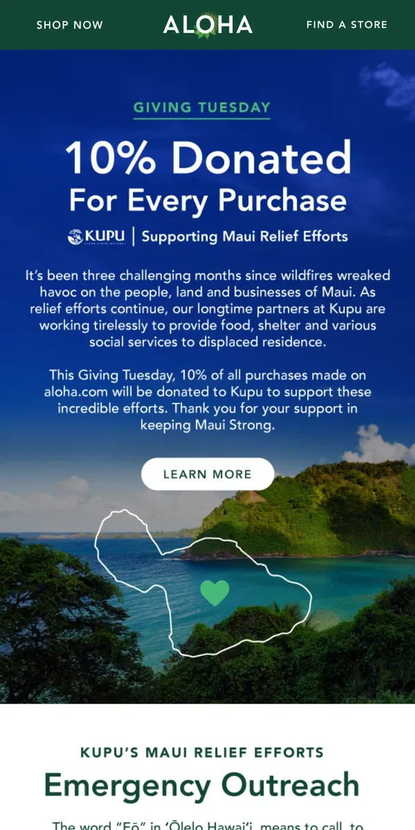 Email from ALOHA. Maui Relief Efforts Are Ongoing