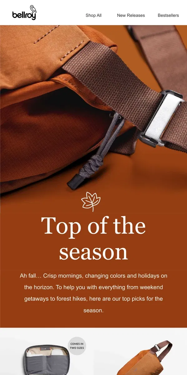 Email from Bellroy. Top picks for fall.