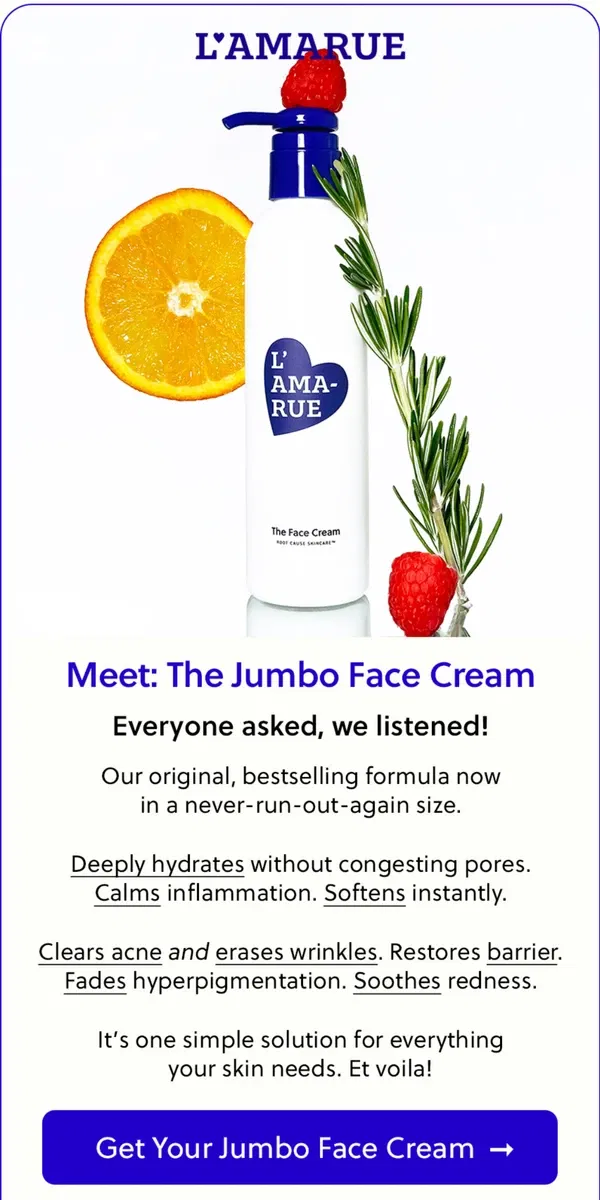 Email from L'AMARUE. 🤩 NEW! The Jumbo Face Cream