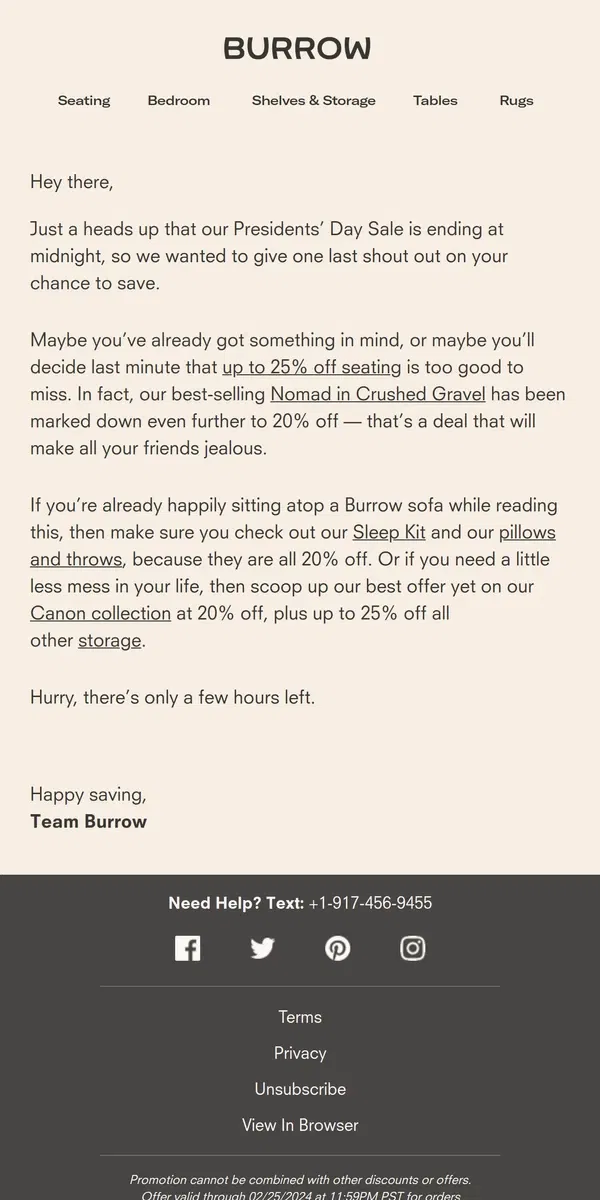 Email from Burrow. Up to 75% off ends tonight!