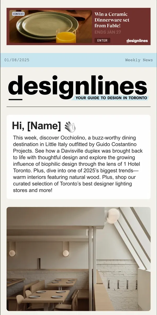 Email from Designlines. Where To Plan Your Next Dinner Outing