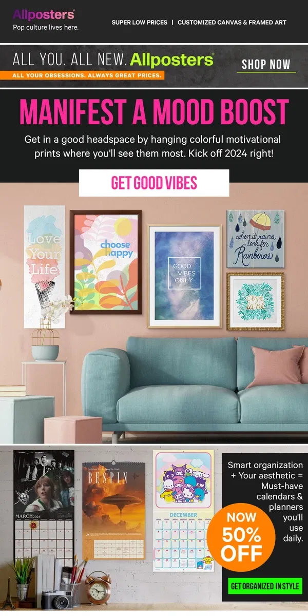 Email from AllPosters. Give your space (and you) a mood boost