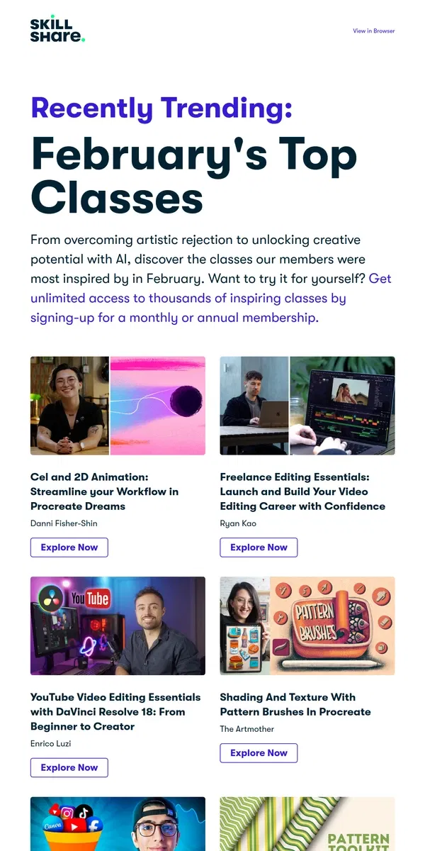 Email from Skillshare. What’s Trending on Skillshare