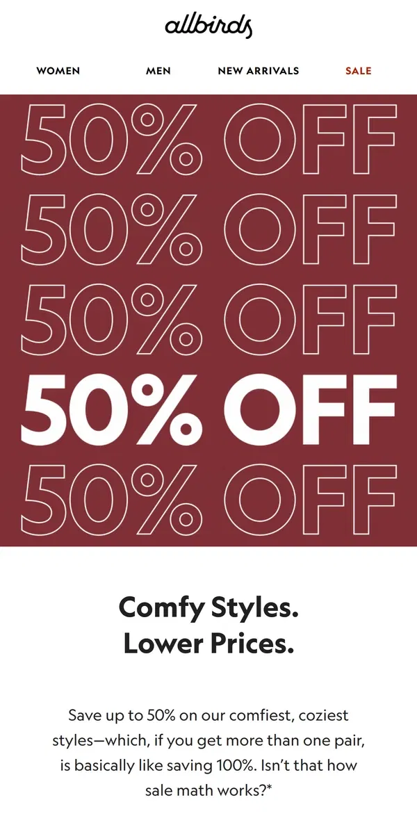 Email from Allbirds. It’s On: Up To 50% Off Comfy Faves