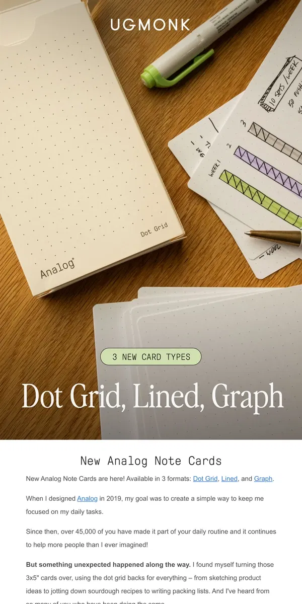 Email from Ugmonk. ✨ New Release: Dot Grid, Lined, and Graph