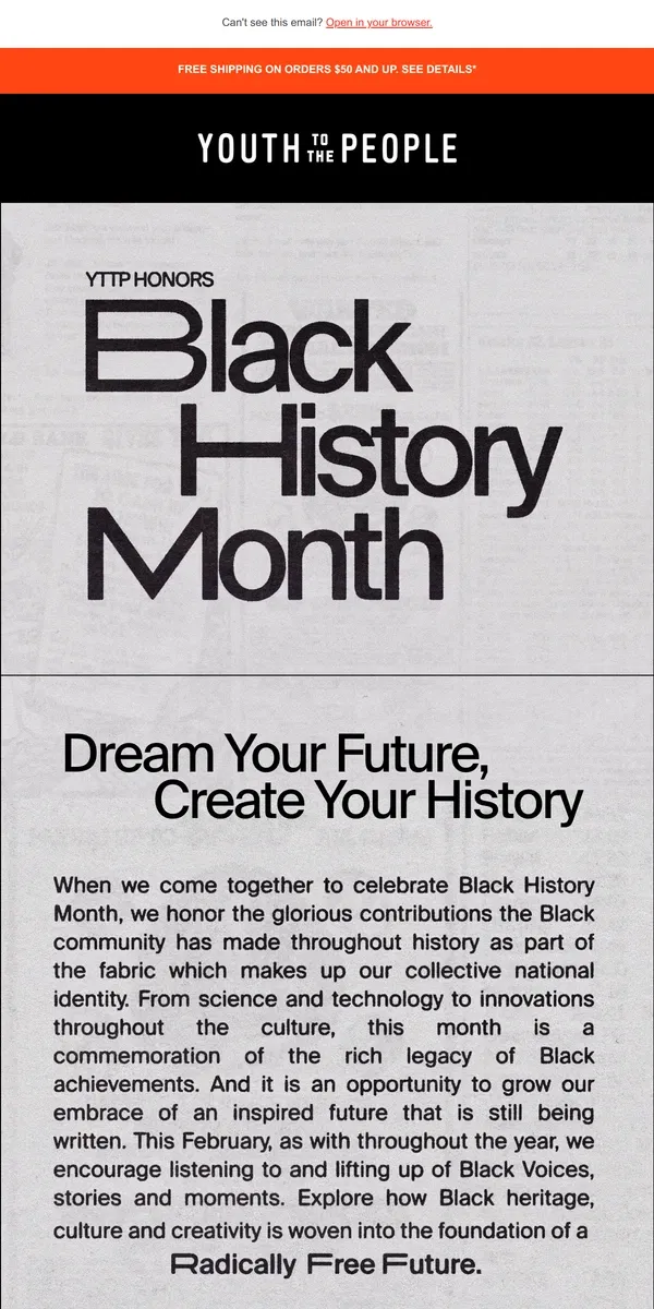 Email from Youth To The People. Celebrating Black History Month