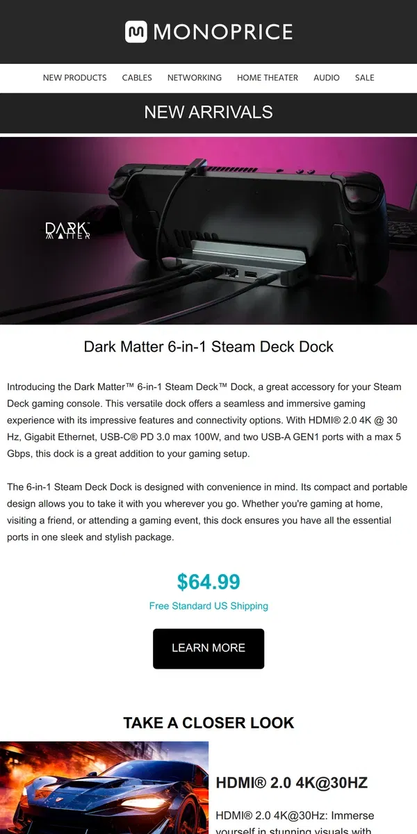 Email from Monoprice. NEW ARRIVALS | Game-On with Dark Matter Gaming Accessories