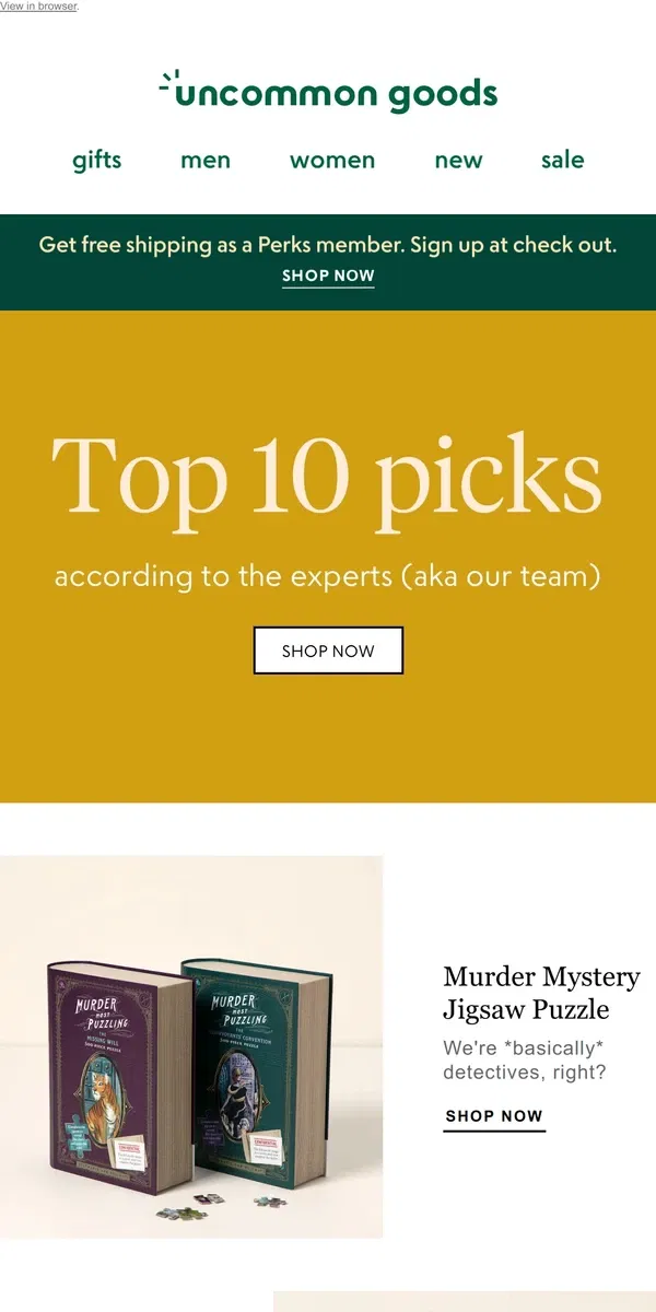 Email from Uncommon Goods. 10 things that are pretty much the best