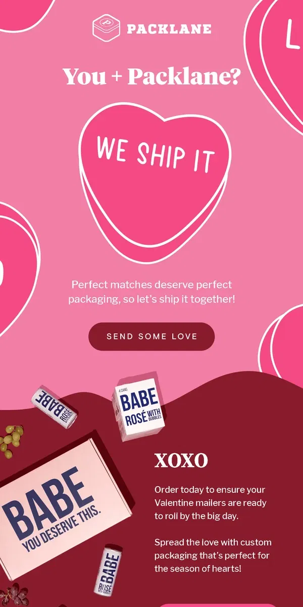 Email from Packlane. Packaging made for perfect matches ❤️