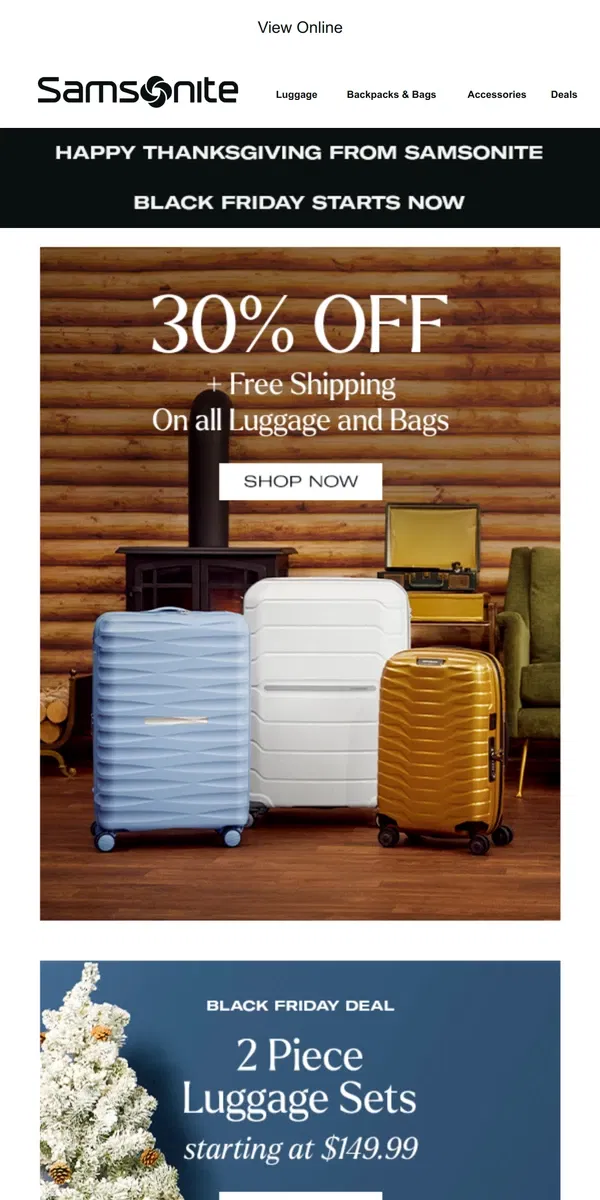 Email from Samsonite. Happy Thanksgiving from Samsonite! 🦃 