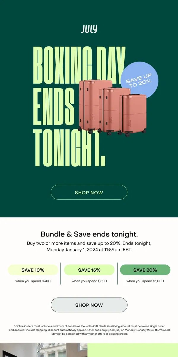 Email from July. Ends midnight. Save up to 20%.