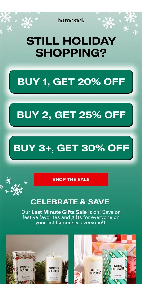 Email from Homesick Candles. The Ho Ho Homesick Last Minute Gifts Sale