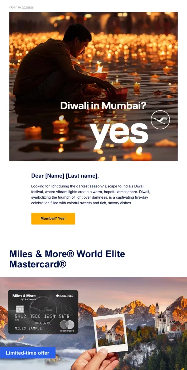 Email from Lufthansa. Yes to the joy of lights around the world