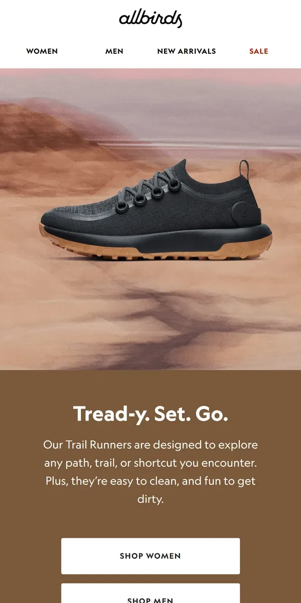 Email from Allbirds. Shoes For Getting Lost (Responsibly)