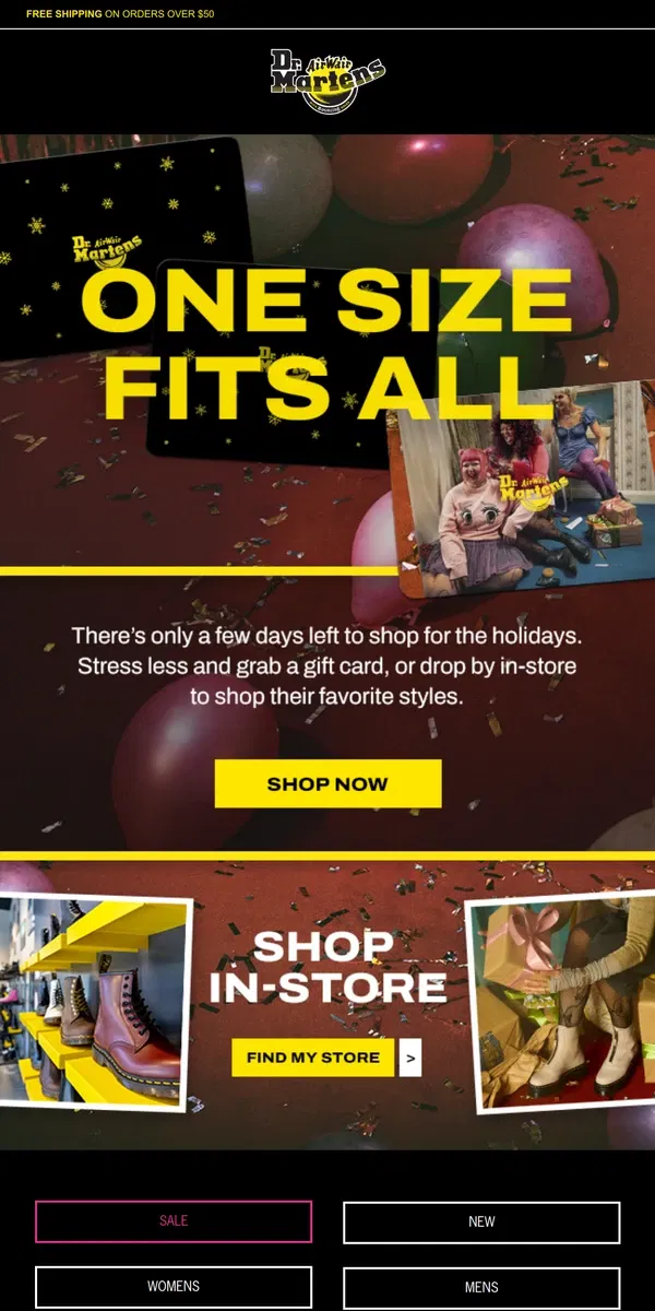 Email from Dr. Martens. Last-minute present: gift cards