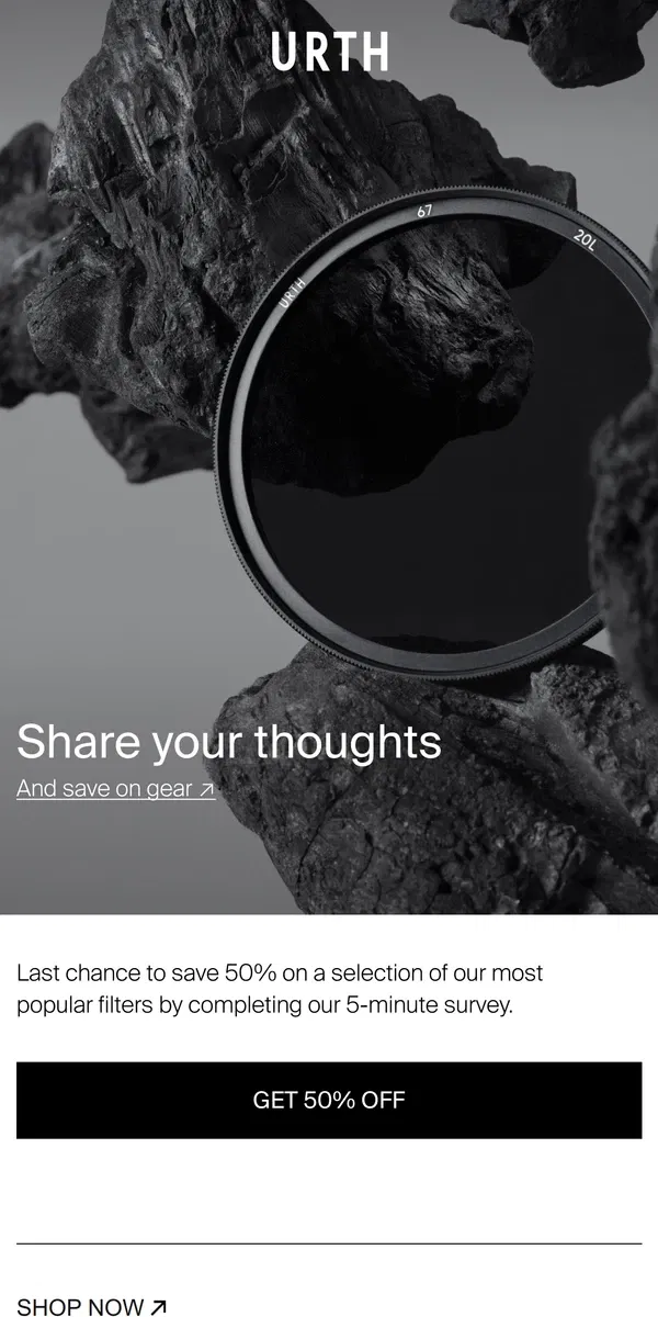 Email from Urth. Last chance — 50% off select filters