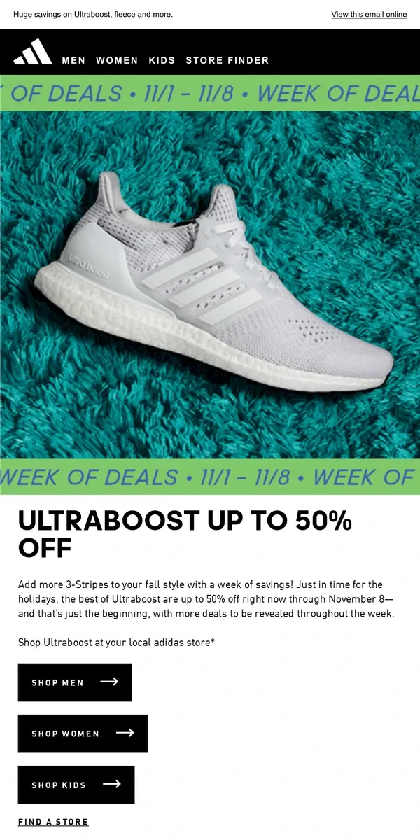 Email from Adidas. Week of Deals starts NOW ➡️