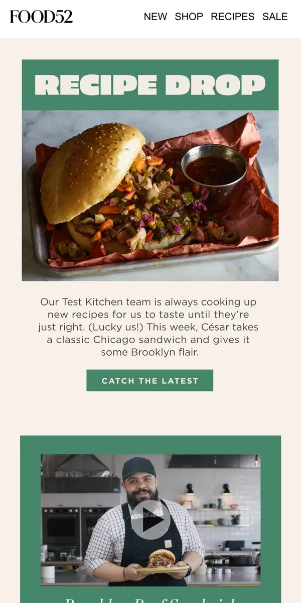 Email from Food52. Chicago Italian Beef with a Brooklyn twist.