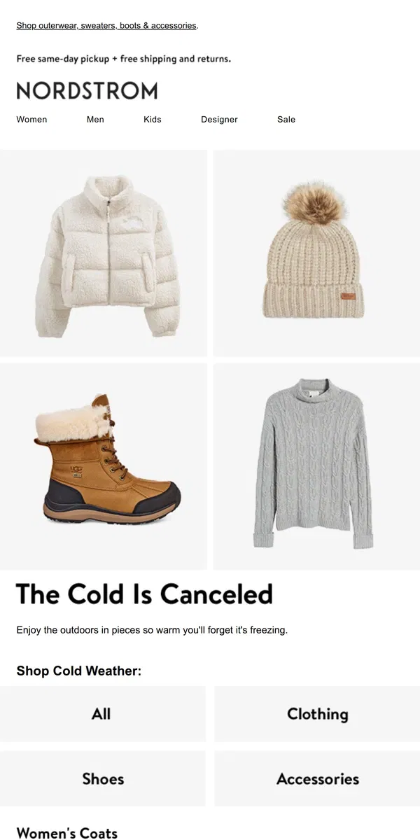 Email from Nordstrom. Head-to-toe warmth: The North Face, UGG & more