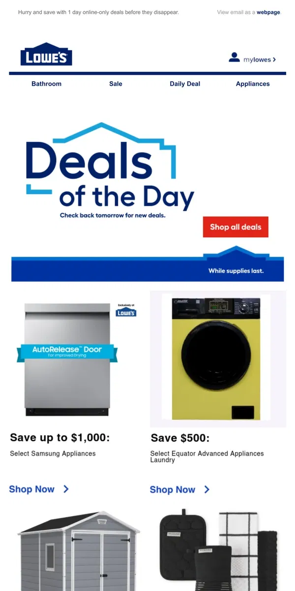 Email from Lowe's. Time’s almost up! Shop these deals QUICK.