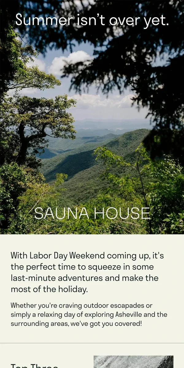 Email from Sauna House. Make the most of Labor Day weekend.