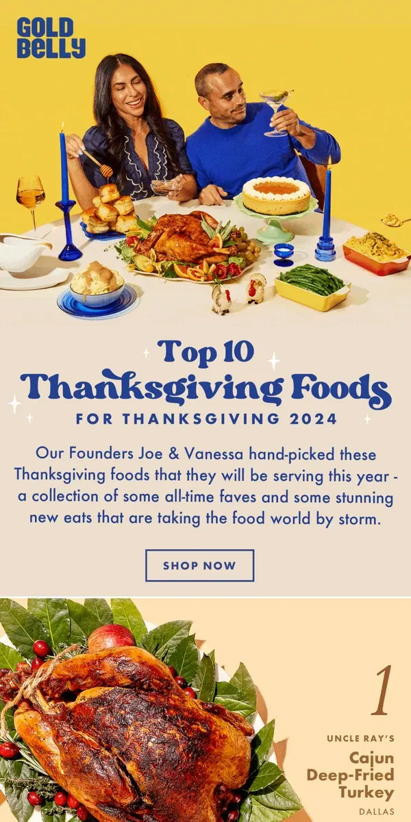 Email from Goldbelly. Our Top 10 Thanksgiving Picks 🦃