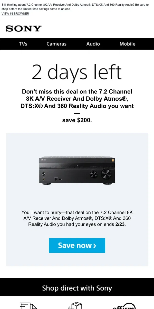 Email from Sony. Savings End Soon | Get What You Wanted for $200 Off