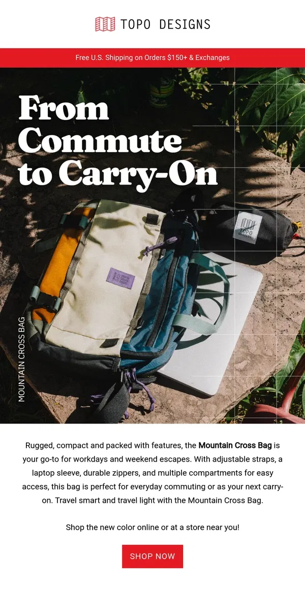 Email from Topo Designs. From Commute to Carry-On