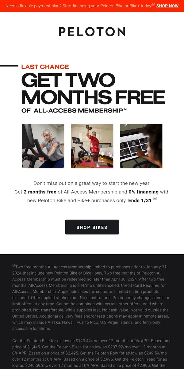 Email from Peloton. Ends tomorrow!