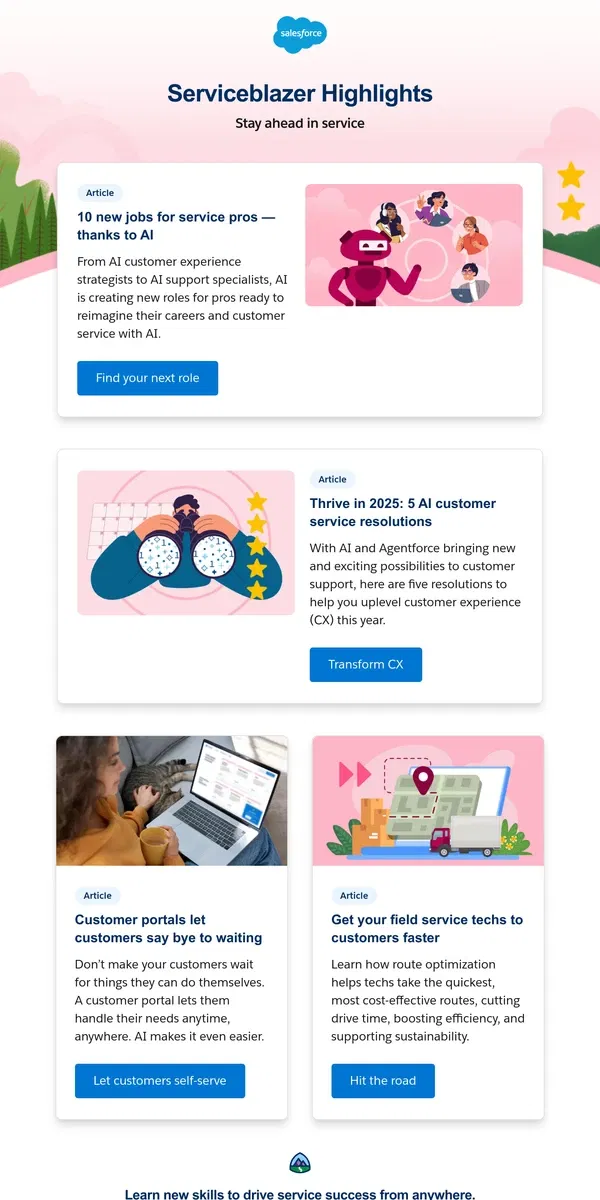 Email from Salesforce. ICYMI: AI is creating new customer service jobs. Here are 10