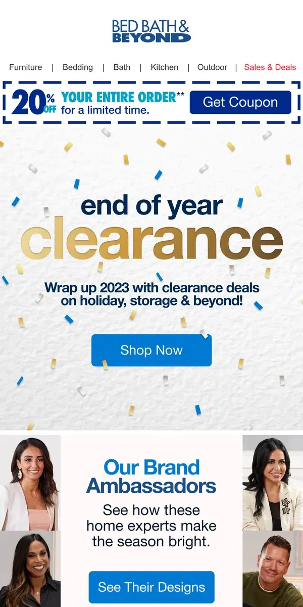 Email from Bed Bath & Beyond. The End of Year Clearance is Going on NOW 🥳