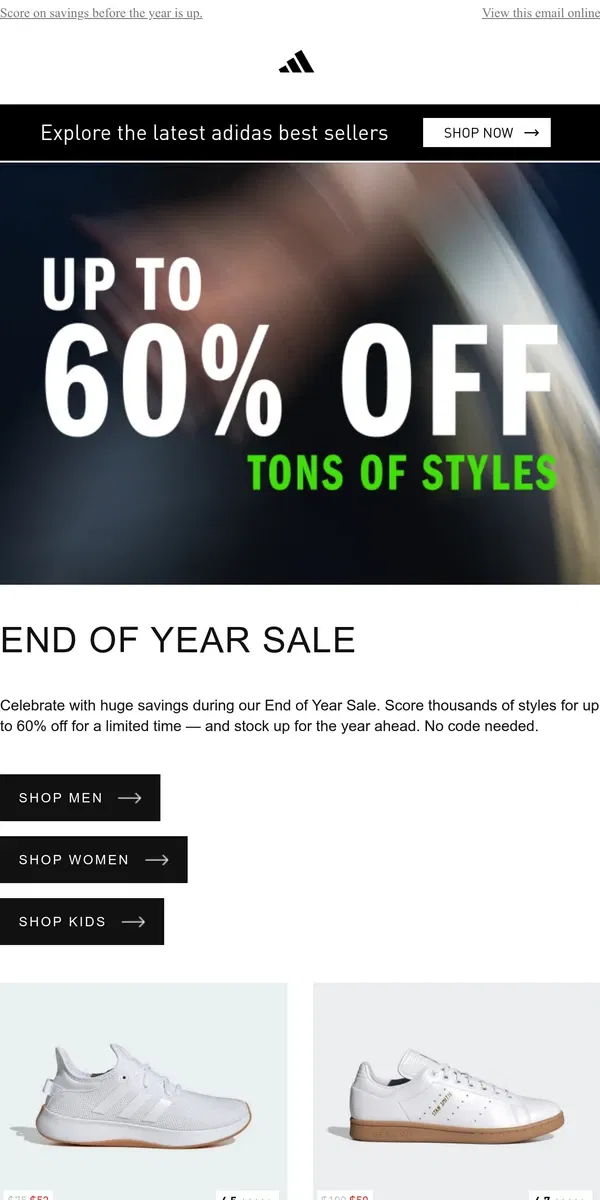 Email from Adidas. Save up to 60% now