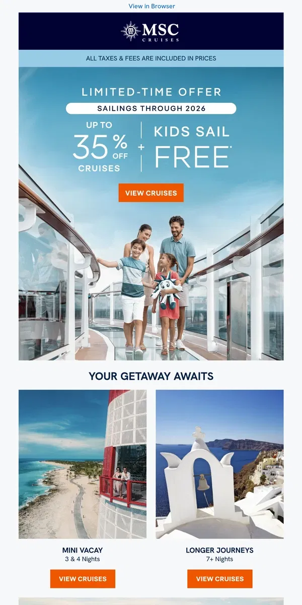 Email from MSC Cruises. Plan Your Cruise With up to 35% Off