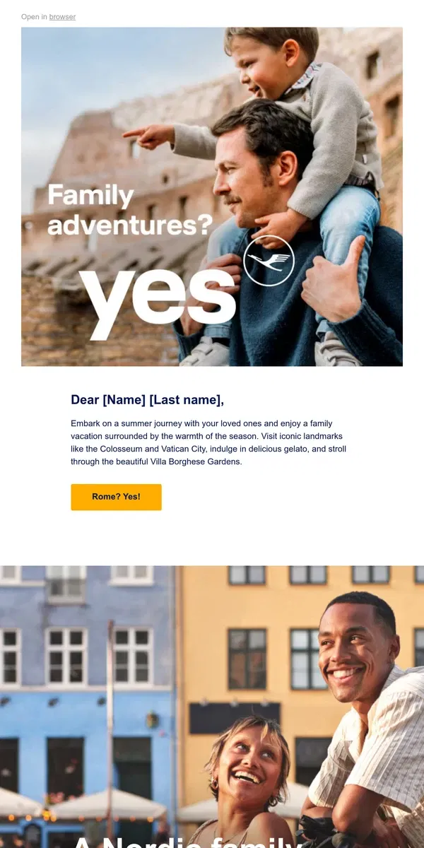 Email from Lufthansa. City lights and family flights: Explore together!