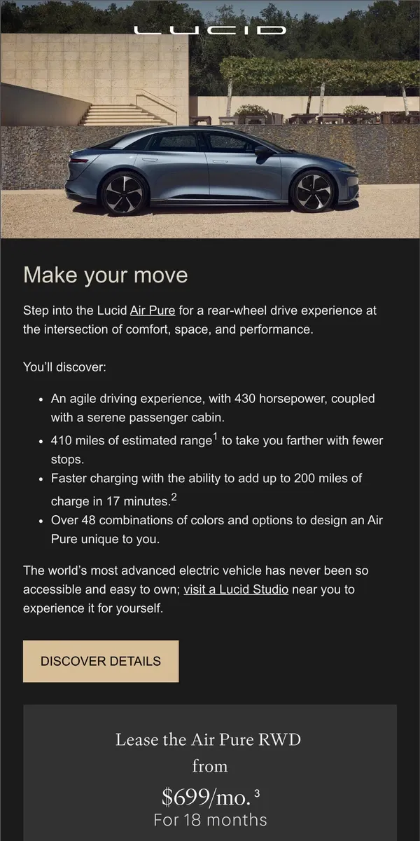 Email from Lucid Motors. John, make your move and step into the Lucid Air.
