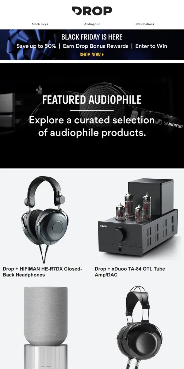 Email from Drop. Explore the Best Audiophile Picks This Week