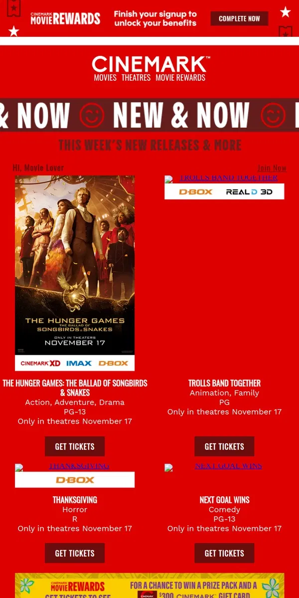 Email from Cinemark. See what's New & Now at Cinemark