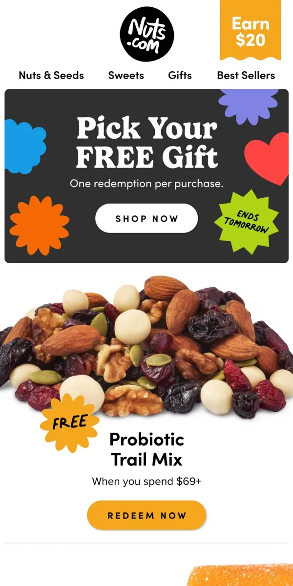 Email from Nuts.com. FREE GIFT: FINAL CALL