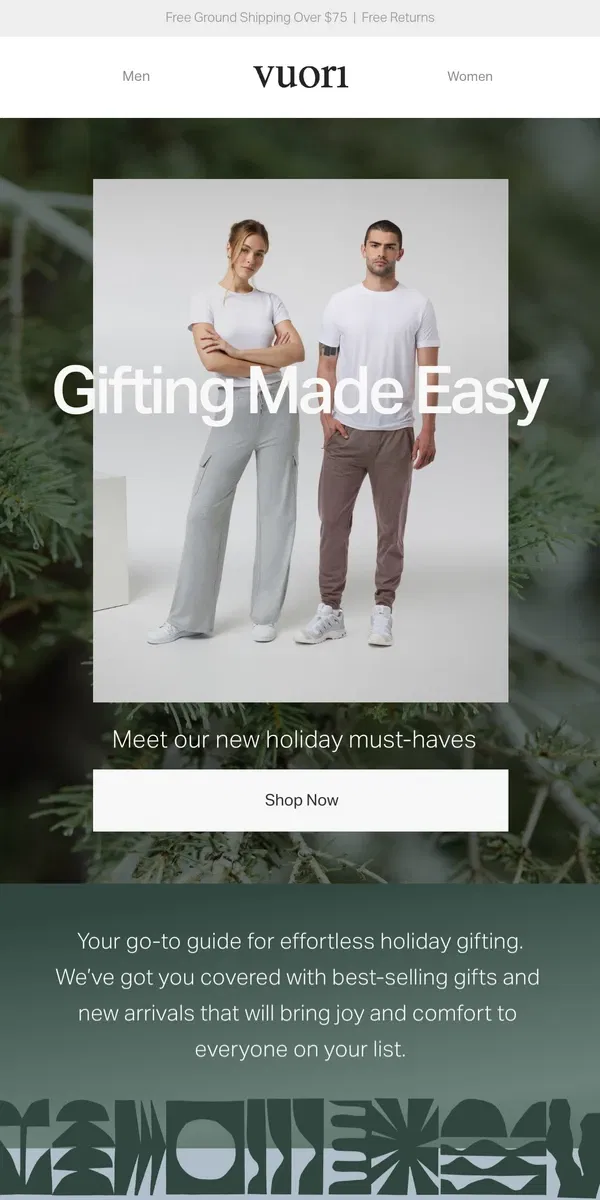 Email from Vuori. New Arrivals: Just In Time For The Holidays