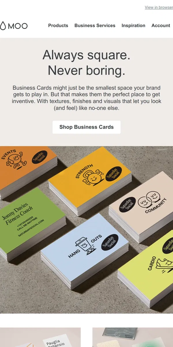 Email from MOO. Reinvent the Business Card